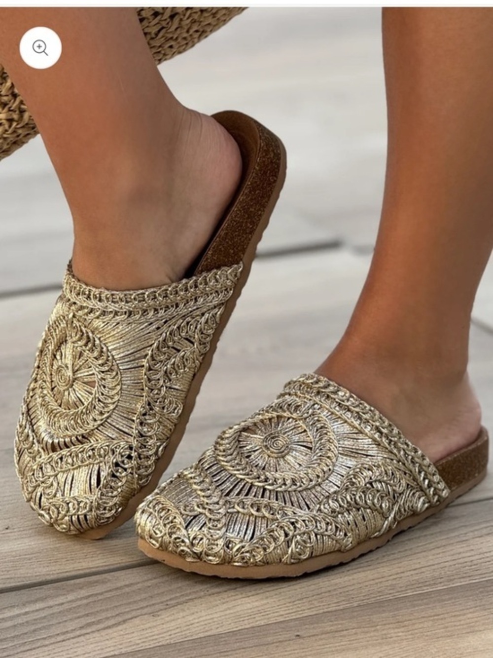 New Bamboo Gold Embroidered Slip-On Women’s Mules